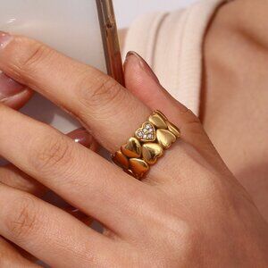 Wide Double Layer Heart Ring for Women size6-8